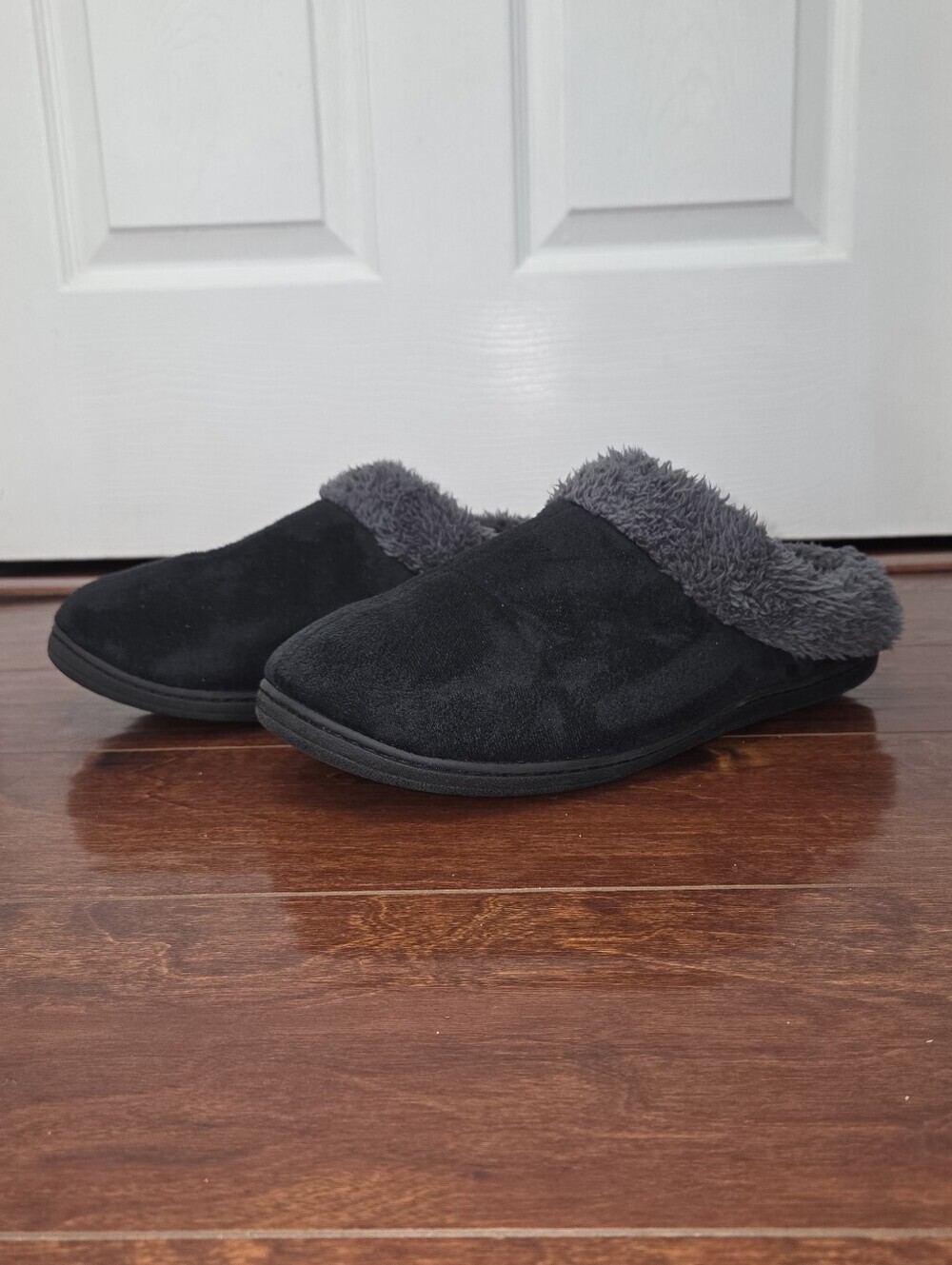 Men's Rolled Faux Fur Collar Memory Foam Black Slip-On Slippers Size 11 Casual